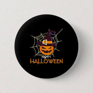 Pumpkin face jack o lantern spider web halloween  6 cm round badge