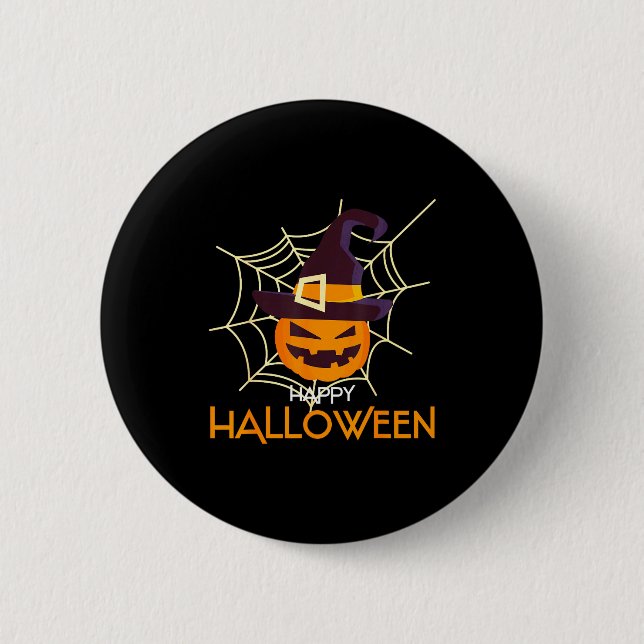 Pumpkin face jack o lantern spider web halloween  6 cm round badge (Front)