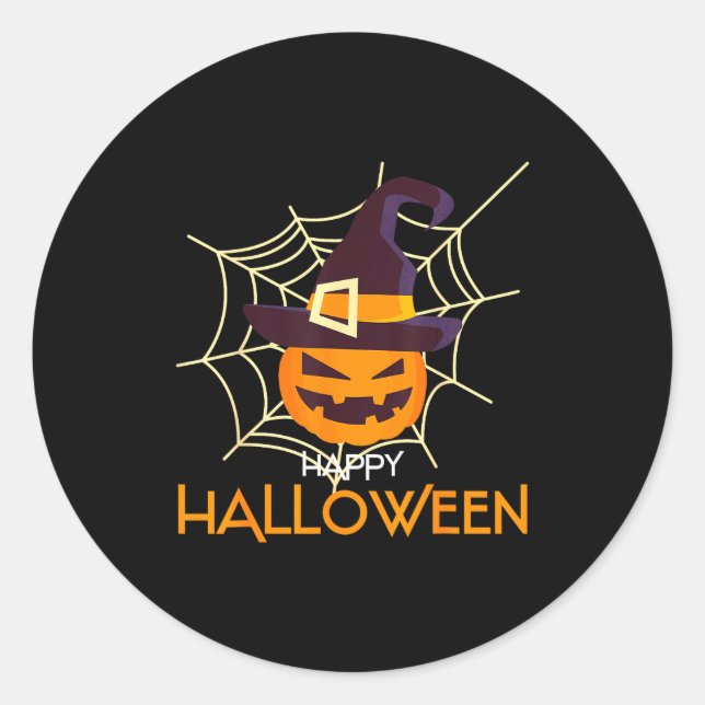 Pumpkin face jack o lantern spider web halloween  classic round sticker (Front)