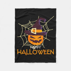 Pumpkin face jack o lantern spider web halloween fleece blanket