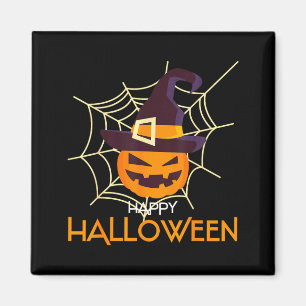 Pumpkin face jack o lantern spider web halloween magnet