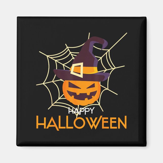Pumpkin face jack o lantern spider web halloween  magnet (Front)