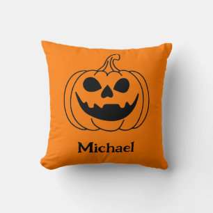 Pumpkin Face Jack O Lantern With Name Cushion
