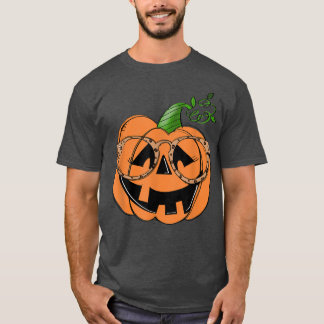 Pumpkin Face Leopard Glasses Spooky Season Funny H T-Shirt
