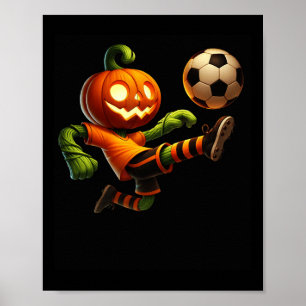 Pumpkin Face Soccer Halloween Costume Men Boys Kid Poster