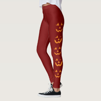 Pumpkin Faces Leggings - Halloween Casual Womens
