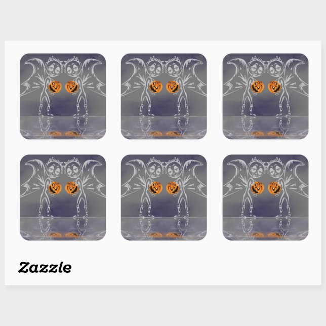 Pumpkin Fairies Have Fun On Halloween Square Sticker (Sheet)