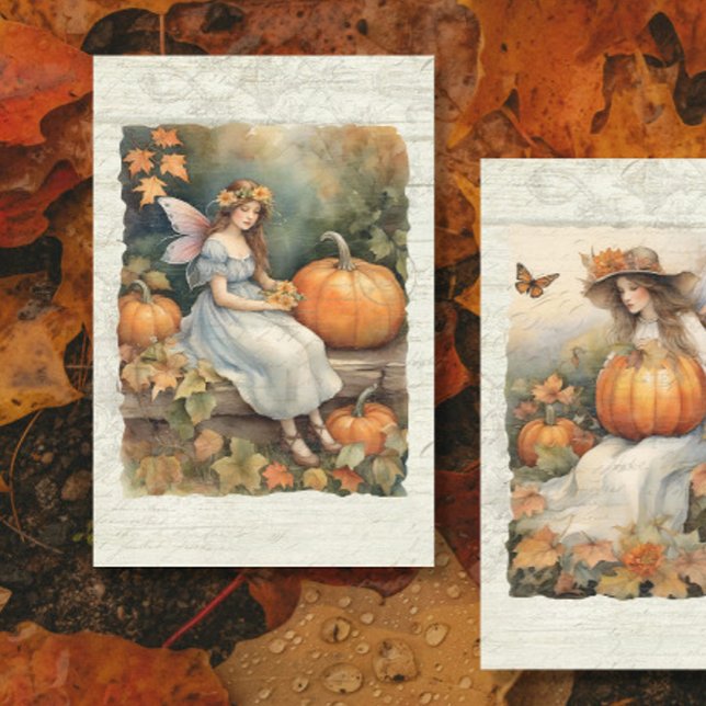 Pumpkin Fairy Fall Autumn Leaves Wood Decoupage Tissue Paper (Creator Uploaded)