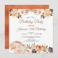 Pumpkin Fall 30th Birthday Party Rustic Floral
