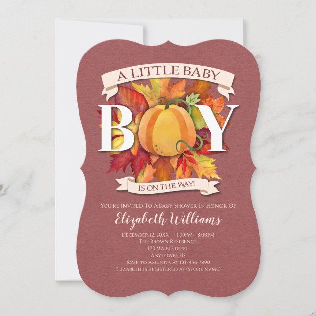 Pumpkin Fall Autumn Boy Baby Shower Invitation (Front)