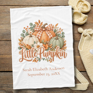 Pumpkin Fall Autumn Floral Bow Personalised Baby Fleece Blanket
