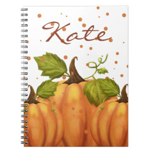 Pumpkin Fall Autumn Orange Custom Name Watercolor Notebook