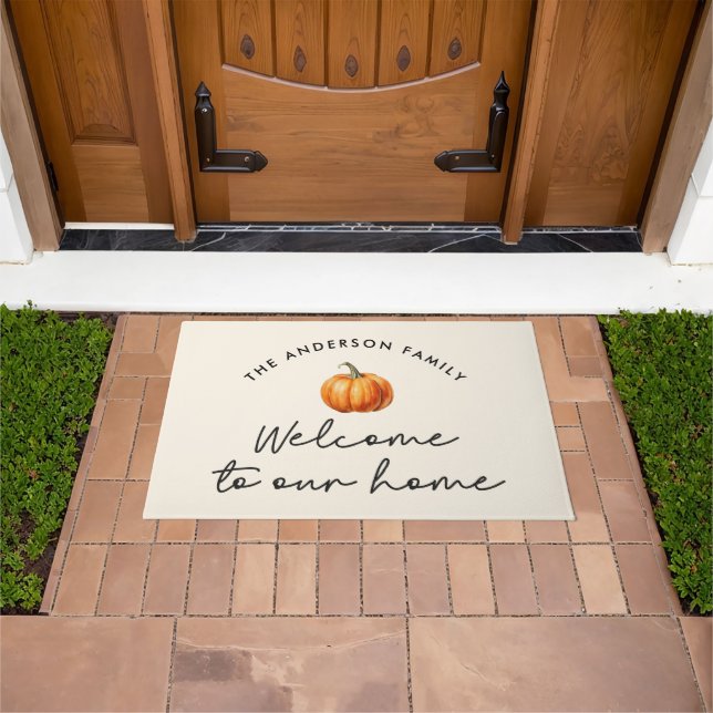 Pumpkin fall autumn welcome to our home decor doormat (Outdoor)