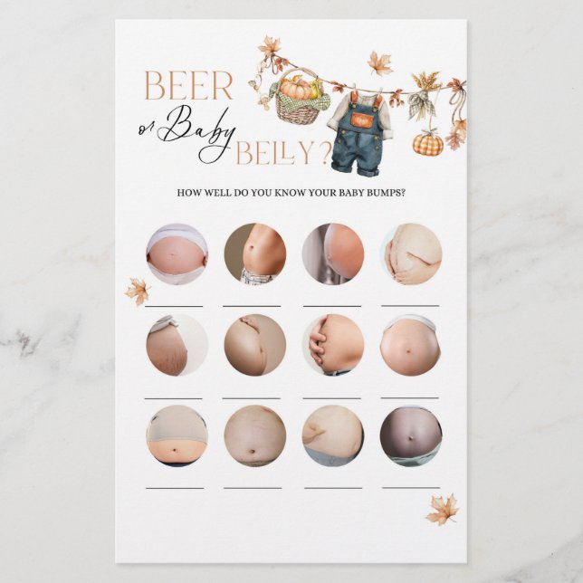 Pumpkin Fall Baby Shower Beer or Beely Game (Front)