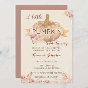 Pumpkin Fall Baby Shower Boho Floral Baby Girl Invitation