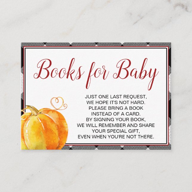 Pumpkin Fall Baby Shower Books for Baby Enclosure Card (Front)