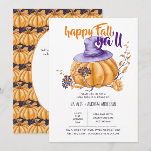 Pumpkin Fall Baby Shower Halloween Org/Purp Invitation