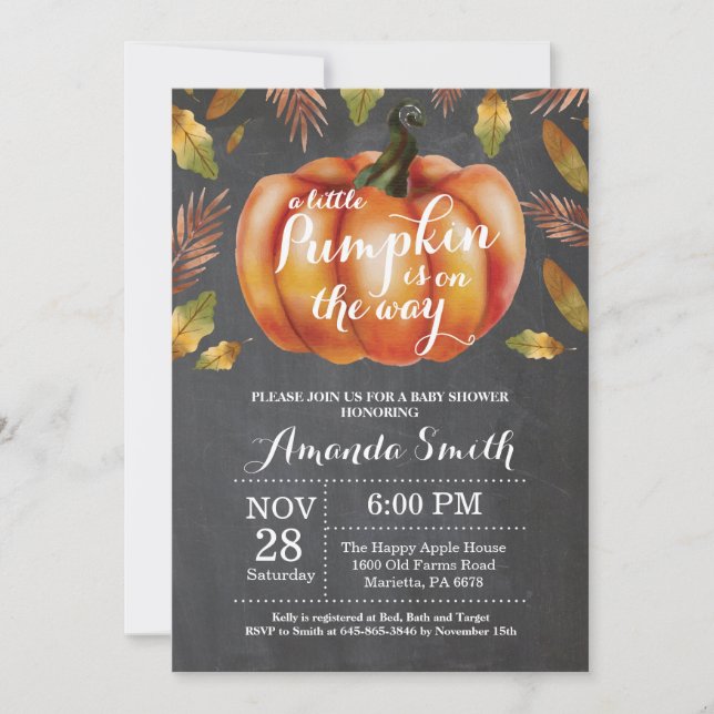 Pumpkin Fall Baby Shower Invitation Chalkboard (Front)