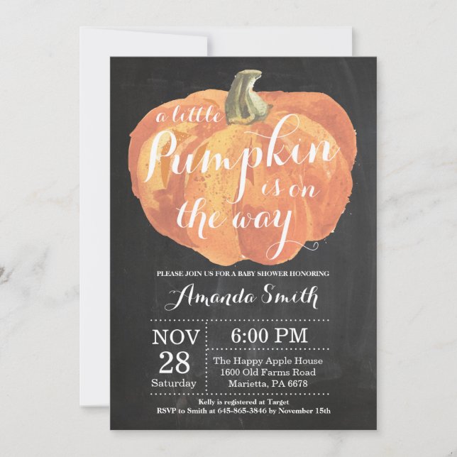 Pumpkin Fall Baby Shower Invitation Chalkboard (Front)
