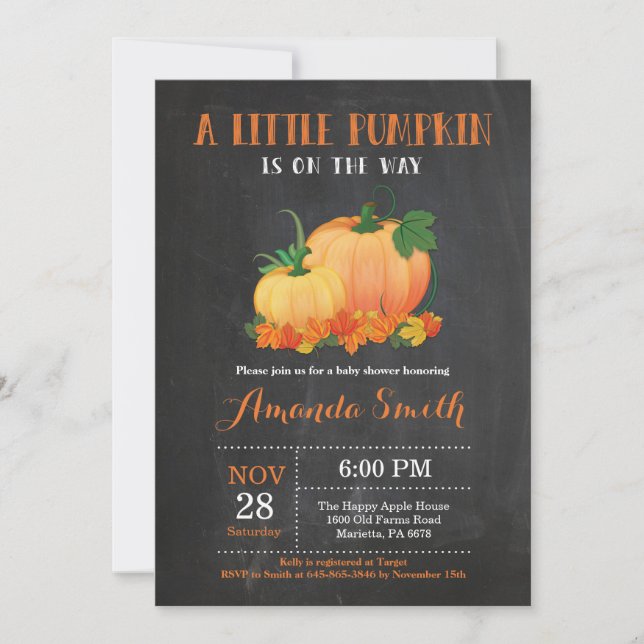 Pumpkin Fall Baby Shower Invitation Chalkboard (Front)