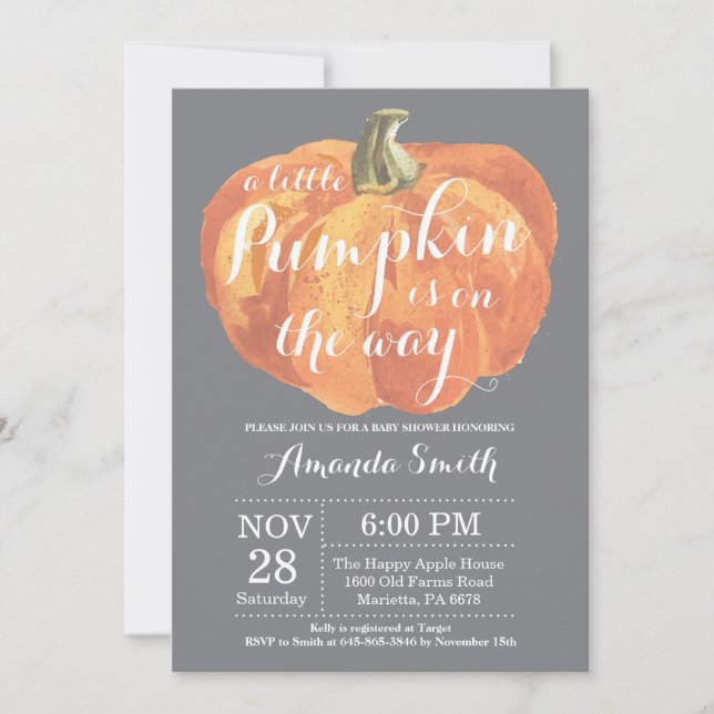 Pumpkin Fall Baby Shower Invitation Grey (Front)