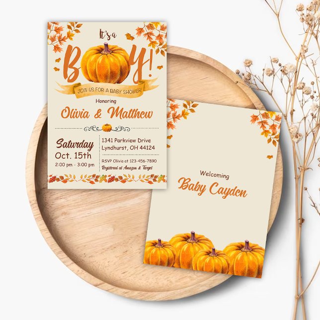 Pumpkin Fall Baby Shower Invitation It's a Boy (Creator Uploaded)