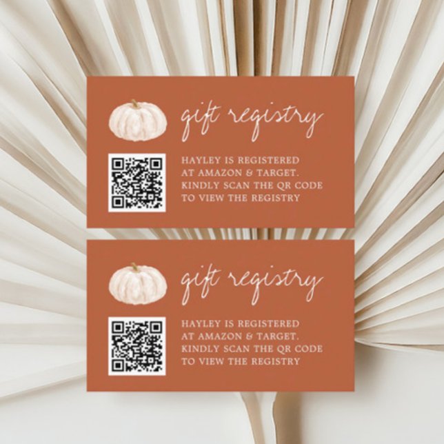Pumpkin Fall Baby Shower QR Code Gift Registry Enclosure Card (Creator Uploaded)