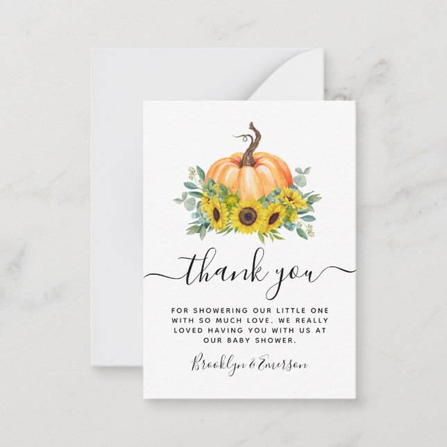Pumpkin Fall Baby Shower Thank You Note Card (Front)