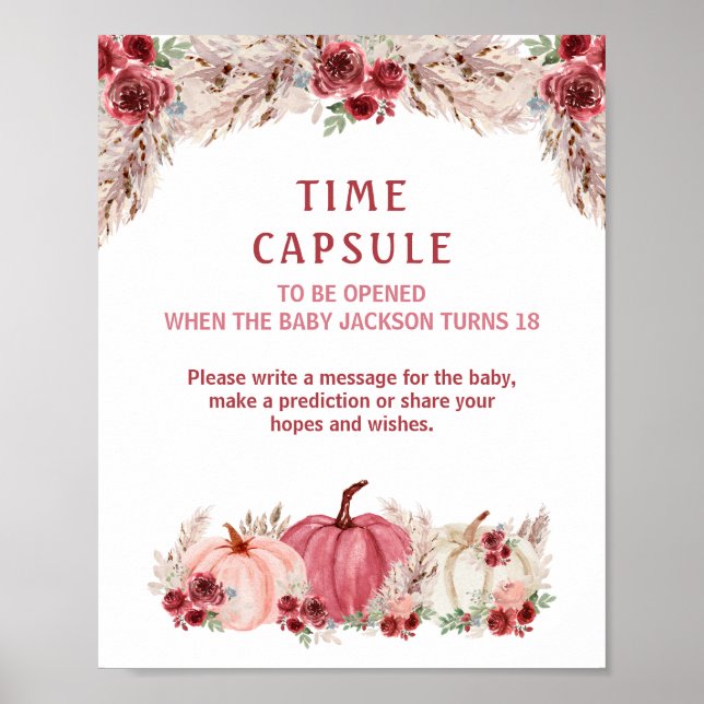 Pumpkin Fall Baby Shower Time Capsule Sign (Front)