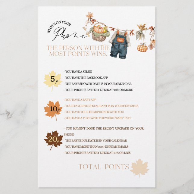 Pumpkin Fall Baby Shower What on Phone Game (Front)