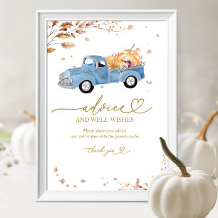 Pumpkin Fall Boy Baby Shower Advice & Wishes Sign