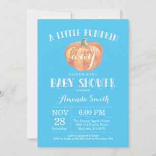 Pumpkin Fall Boy Baby Shower Invitation Blue