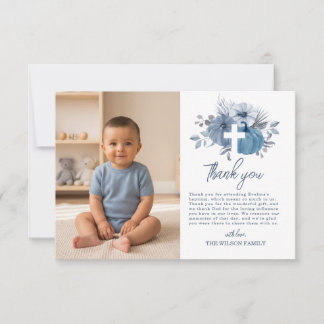 Pumpkin Fall Boy Baptism Photo Thank You Card