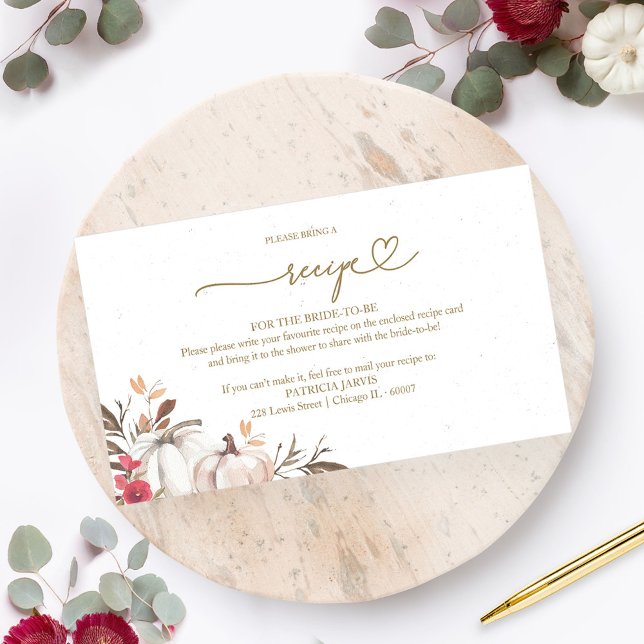 Pumpkin Fall Bridal Shower Recipe Request Enclosure Card (Creator Uploaded)