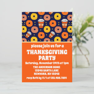 Pumpkin Fall Doughnuts & Coffee Thanksgiving Blue Invitation