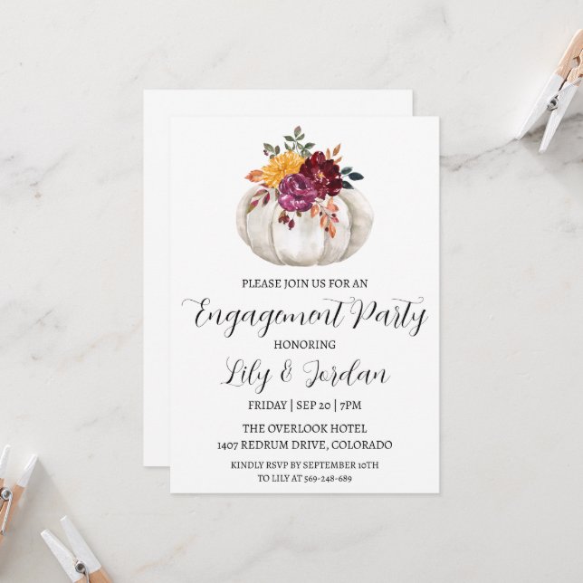 pumpkin fall engagement party invitations (Front/Back In Situ)