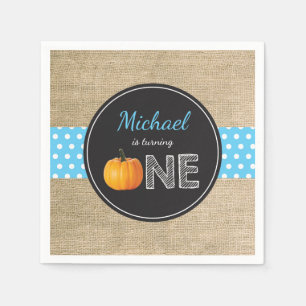 Pumpkin Fall First Birthday Party Blue Napkin
