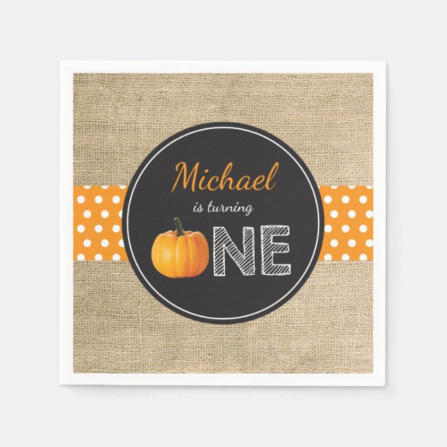 Pumpkin Fall First Birthday Party Napkin (Front)