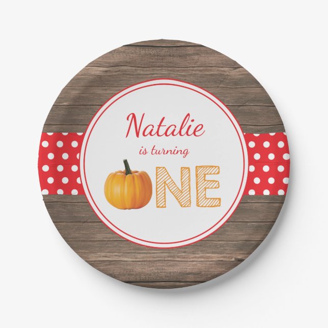 Pumpkin Fall First Birthday Party Paper Plates (Front)