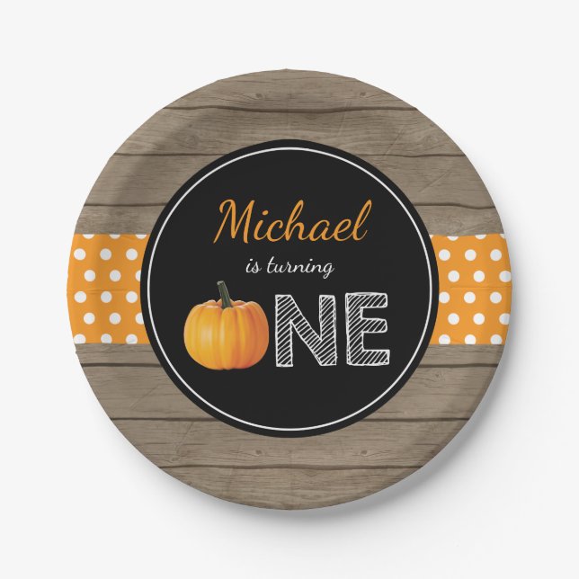 Pumpkin Fall First Birthday Party Paper Plates (Front)