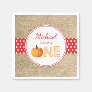 Pumpkin Fall First Birthday Party Red Burlap Napkin