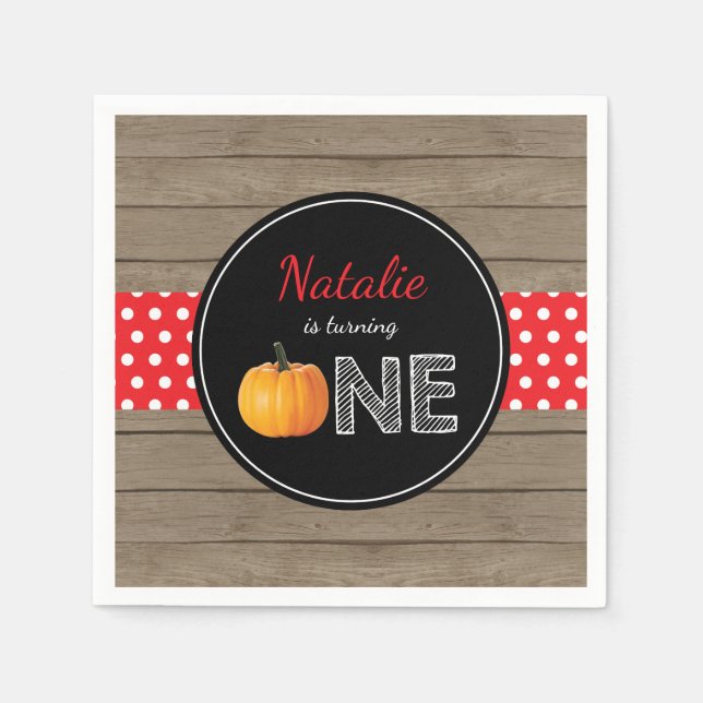 Pumpkin Fall First Birthday Party Red Napkin (Front)