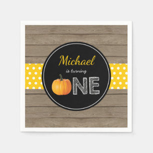 Pumpkin Fall First Birthday Party Yellow Napkin