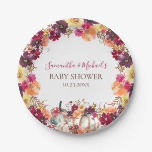 Pumpkin Fall Floral Baby Shower Paper Plate