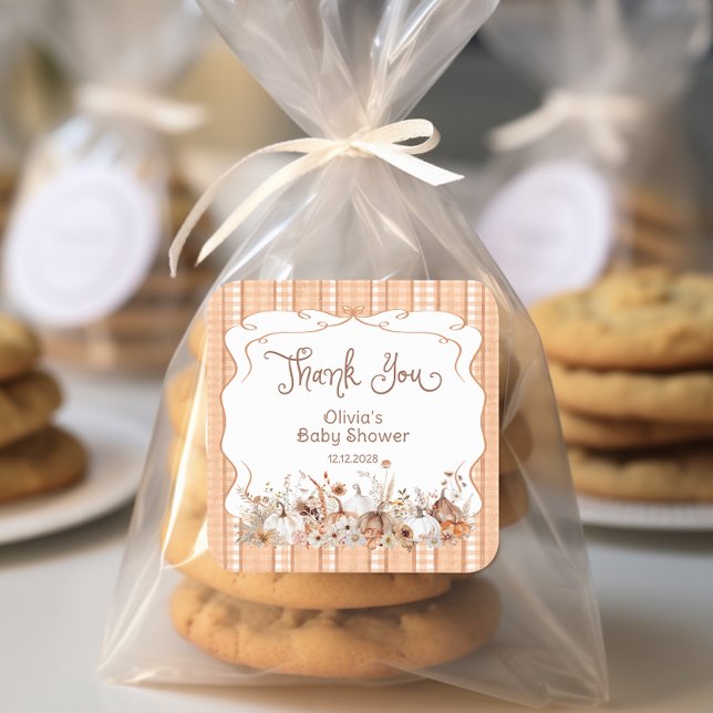 Pumpkin Fall Floral Baby Shower Thank You Square Sticker (Creator Uploaded)