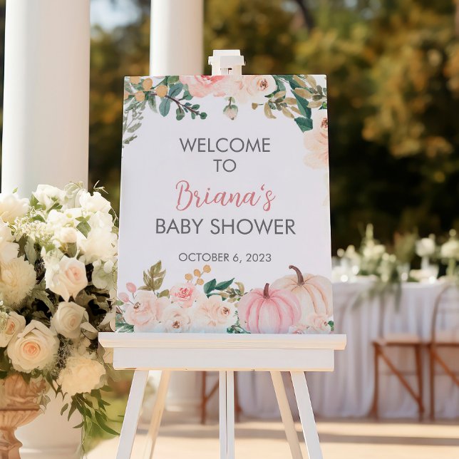 Pumpkin Fall Floral Baby Shower Welcome Sign (Creator Uploaded)