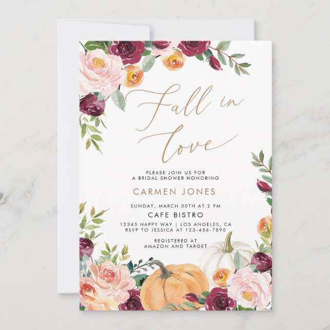 Pumpkin Fall Floral Bridal Shower Invitation (Front)