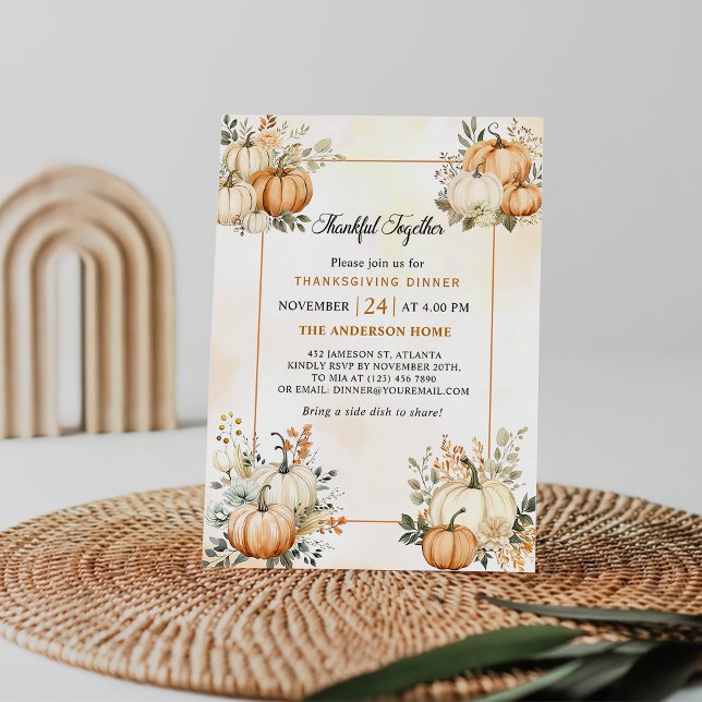 Pumpkin Fall Floral Thanksgiving Dinner Invitation (Creator Uploaded)