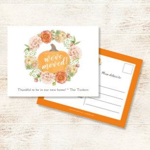 Pumpkin Fall Floral Wreath We've Moved Moving Postcard