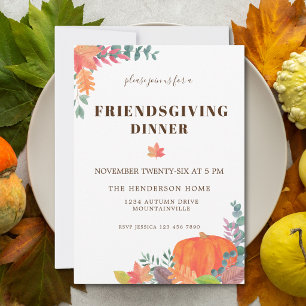 Pumpkin Fall Foliage Friendsgiving Dinner Invitation